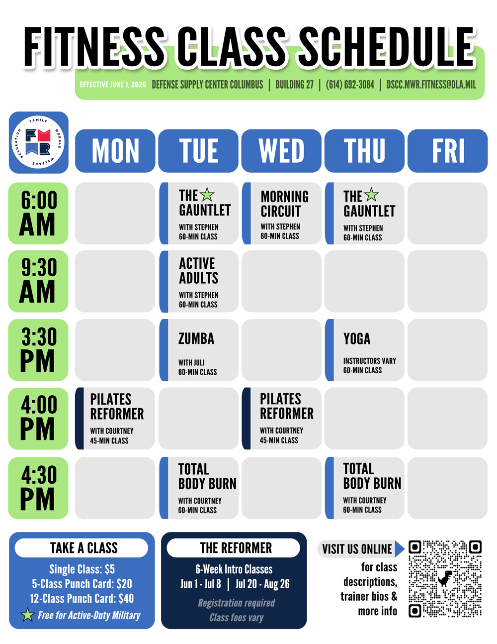 fitness class schedule